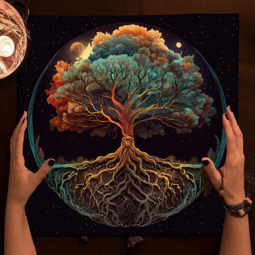 Tarot Card Tablecloth Altars Cloth Trees Of Life Tablecloth Astrology Divinations Non-Slip Mat Tapestry Home Decorations