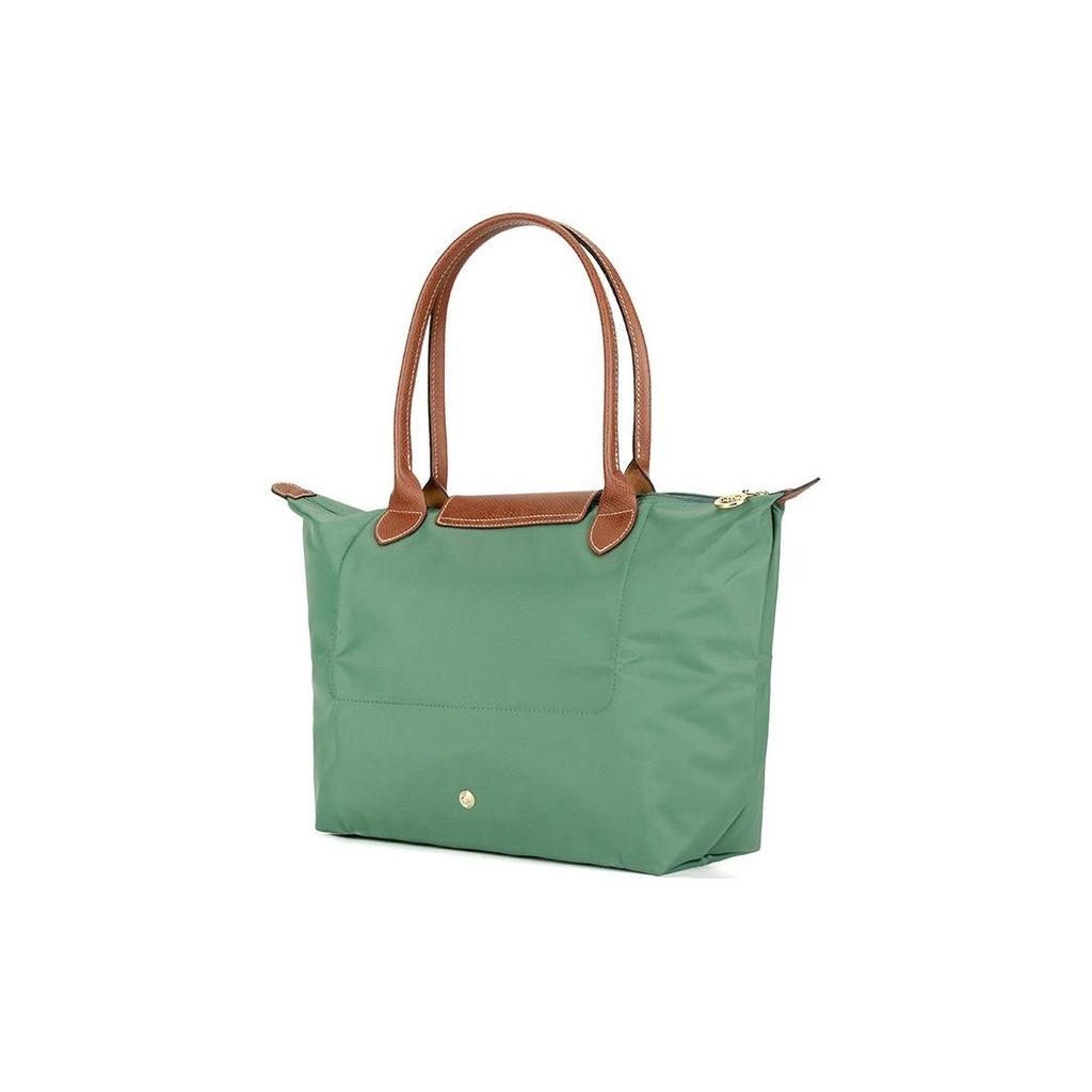 Longchamp Le Pliage Solid Logo Snap Zipper Foldable Nylon Canvas Dumpling Tote Shopping Shoulder Bag Medium Women Tote Sage-Green 2605089P84