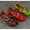 Johnature Genuine Leather Flat Roman Sandals Woven Hollow-out Breathable Women's Shoes