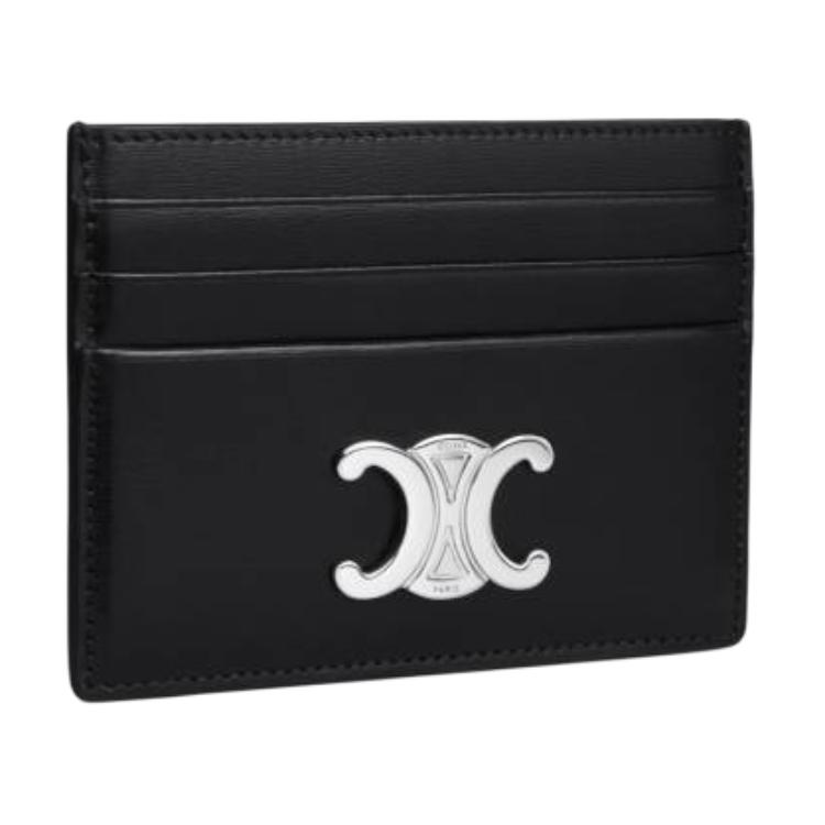 Celine Triomphe Logo Six Card Slot Calfskin Card Holder Women Card Holder Black 10L833DPV-38DI