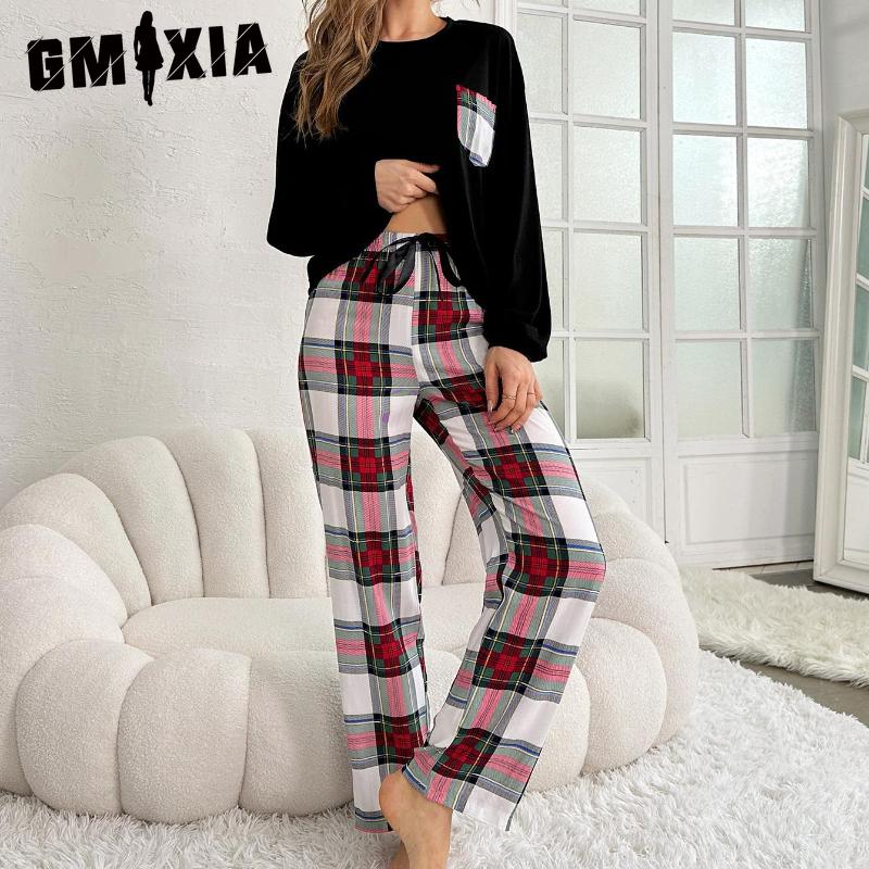GMXIA Women's Pajamas Winter Long-sleeved Trousers Two-piece Homewear