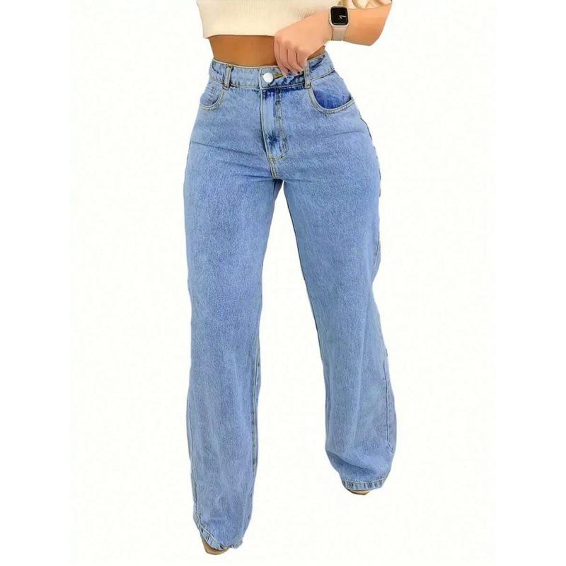 Jeans Anchos de Talle Alto para Mujer Talla Grande Ajustados Pierna Recta Vaqueros Retro para Mujer