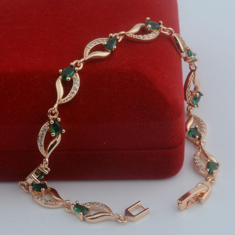 Tuiying-003 Jewelry & Bijouterie Women's Green 585 Rose Gold Bracelet With And Pink Zircon Stones Elegant Jewelry For Girls