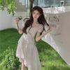 Summer 2024 Women's Fairy Ruffle Irregular White Dress - French-Inspired Design
