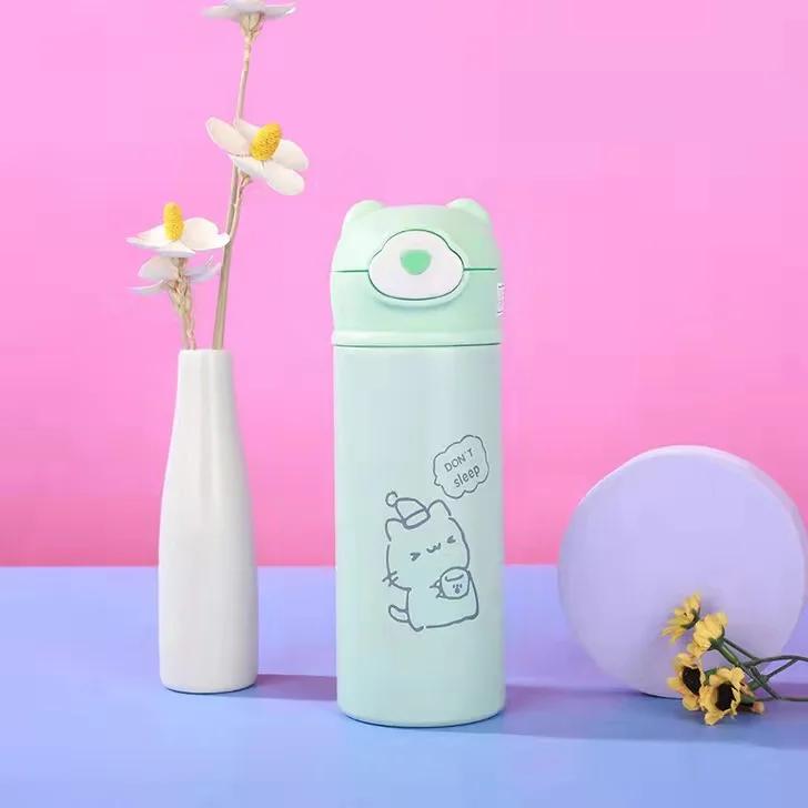 

320/420 мл из нержавеющей стали, подпрыгивающая термобутылка, удобная для использования на открытом воздухе, студенческая соломенная кружка для воды, милый плюшевый мишка, детский подарок 420ML 1pcs синий