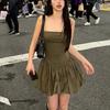 Sexy Women Vintage Solid Mini Dress Ball Gown Dresses U-Neck Sleeveless Summer Female Casual Dress Fashion Strap Dress