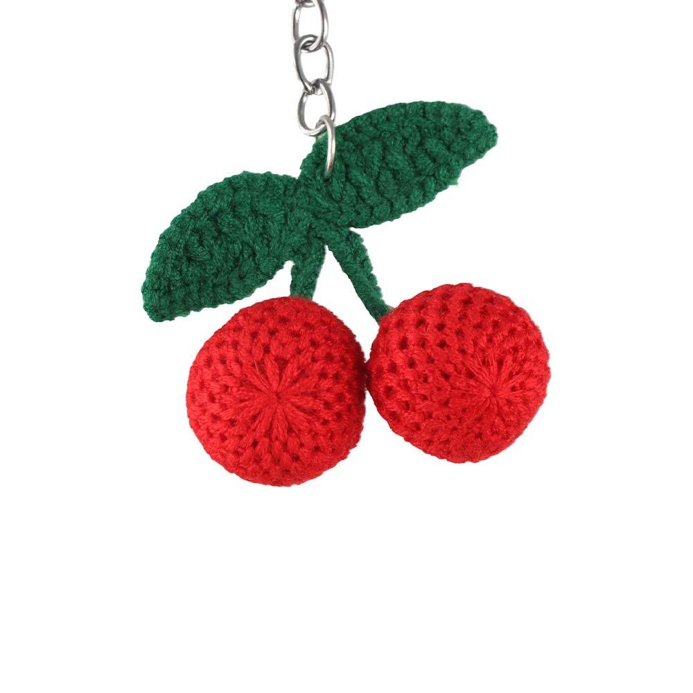 Handmade Cherry Keychain Sweet Cute Crochet Keyring Bag Accessories Knitted Keyring  DIY Jewelry