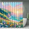 Tenda Doccia Decorativa Campo di Fiori Set Bagno - Lavabile in Lavatrice, Con 12 Ganci, Incluso Copri Sedile WC e Vasca da Bagno