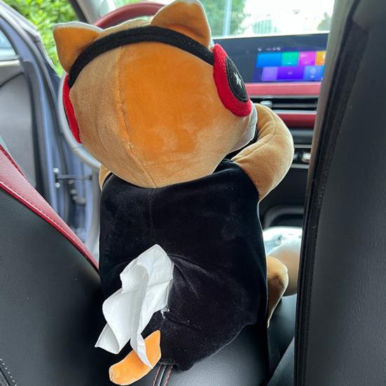 Cartoon Dog Car Trash Can with Storage Compartment Large-Capacity Multifunctional Creative Animal Tissue Box Decorative Organizer