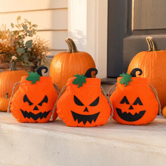Reusable Halloween Bag Drawstring Pumpkin for Kids, Trick or Treat Candy Bag, Spooky Sack Non Woven Fabric Goodie Party Favors Favor