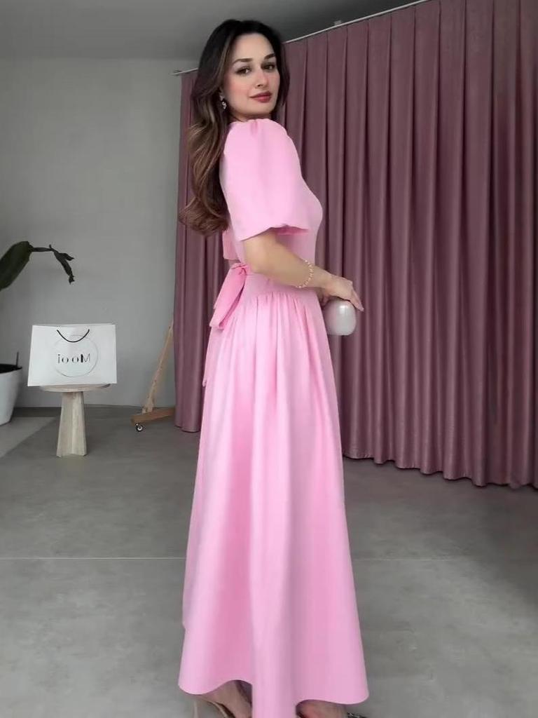 2025 Summer Elegant Sweet Temperament Short Sleeve Long Dress for Women