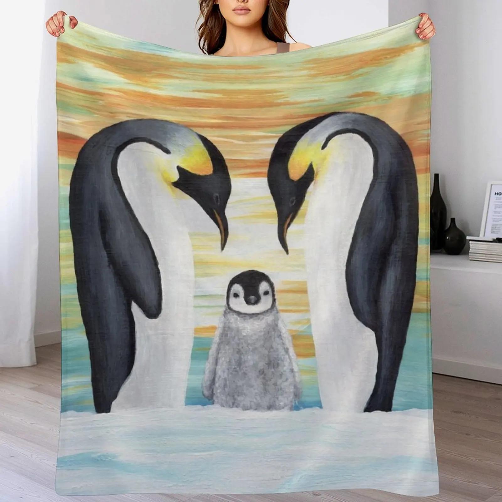 

Penguin Family Baby Painting Throw Blanket Compact Warm Blanket for Car Road Trip 102x76cm(40x30in)