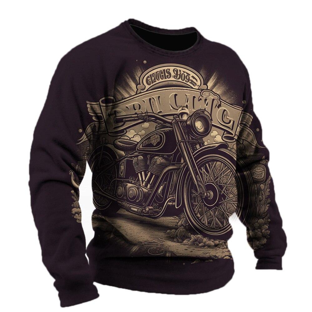 Vintage männer T-shirt Baumwolle Motorrad Muster Langarm T-shirts 3D Gedruckt Kleidung Grafik Straße Harajuku Übergroßen