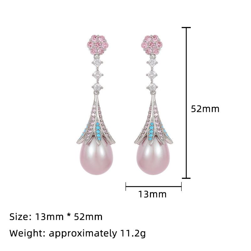 French Vintage Elegant Temperament Palace Style Earrings Light Luxury Long Style Decorative Droplet Imitation Pearl Earrings
