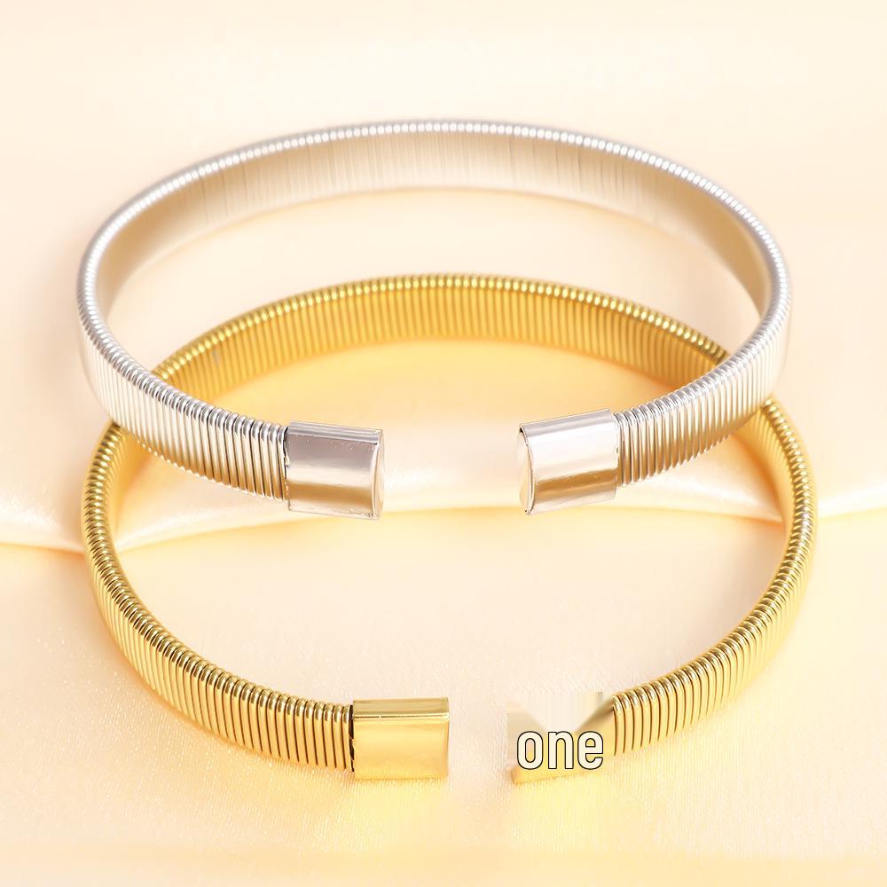 Luxurious Titanium Steel Open Bangle with Gold Finish - European & American Style