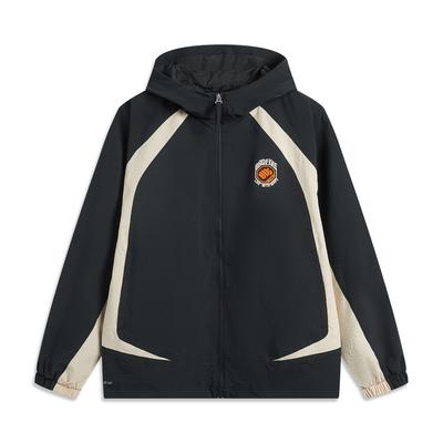 Li Ning Basketball Serie Anti-Five Serie Bequeme Einfache Reißverschluss Lockere Buchstaben Farbblock Kapuzenjacke Herrenjacken Schwarz AFDV735-1