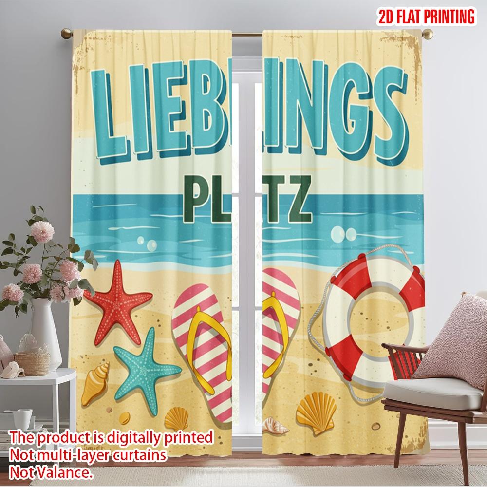 

2pcs 2D flat printing Drapes Favorite Place Beach Fun Polyester Without Electricity Festive Wall Decor Use for Parties and 52.50×116.00 CM 2pcs