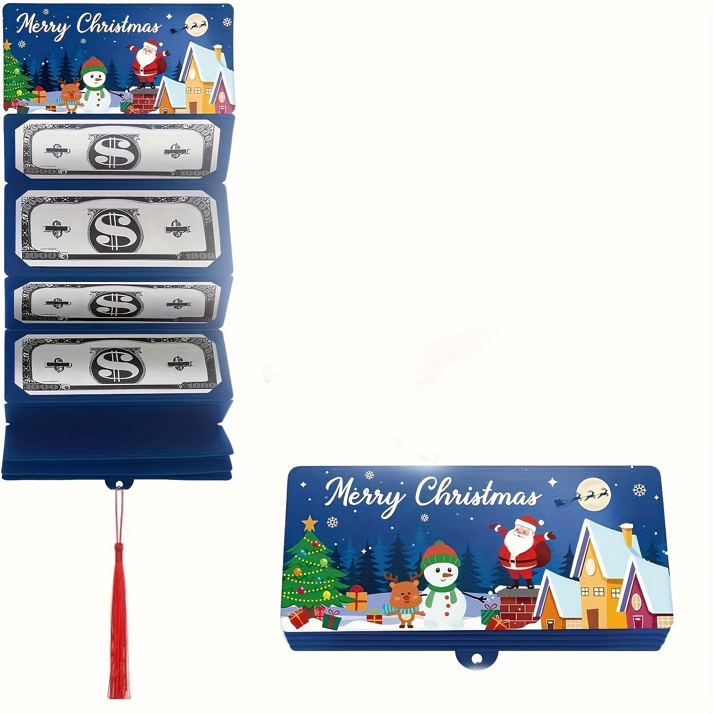 

10-Slot Christmas Money Bags & Gift Card Holders - Santa Claus Holiday Design with Snowflakes, Trees & Merry Christmas Text синий