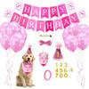 Pet Birthday Set with Golden Sequins Hat Bandana Birthday Party Banner Decoration Bow Tie Cat Dog Festive Party Accessories