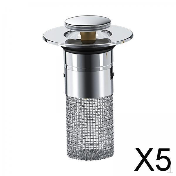 5xPush Type Basin Bound Drain Filter Anti Overflow for Household Lavatory Hotel PP Core