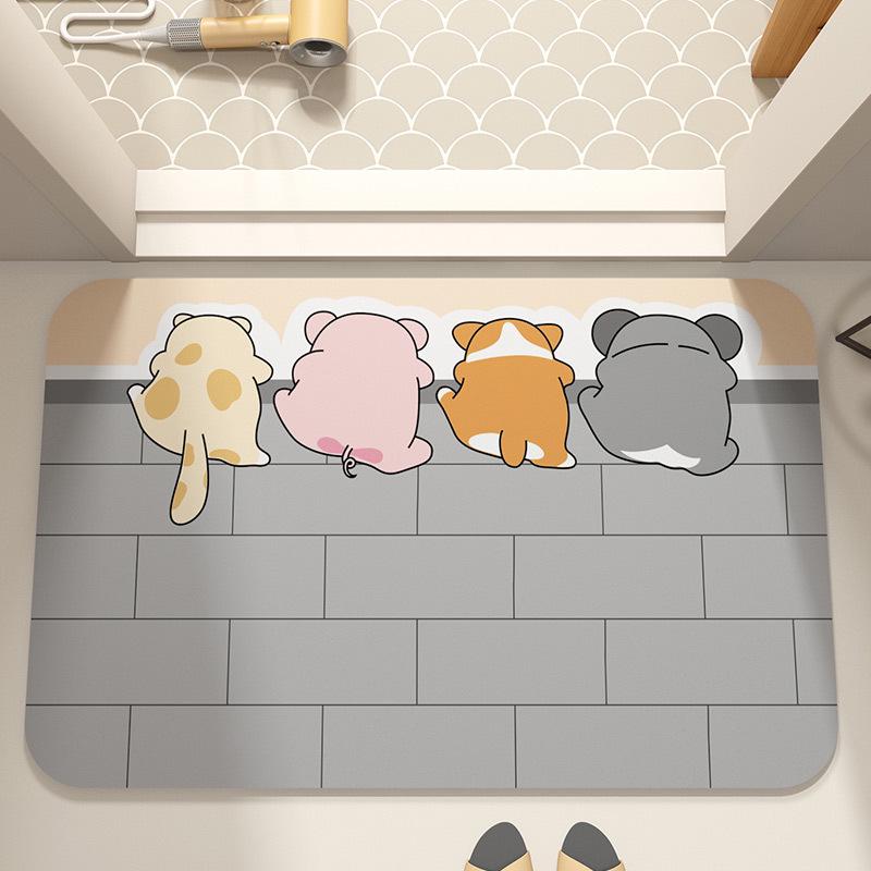 Cartoon Pet Non-slip Diatom Mud Bathroom Floor Mat - Cuttable, Washable, Thickened Foot Pad