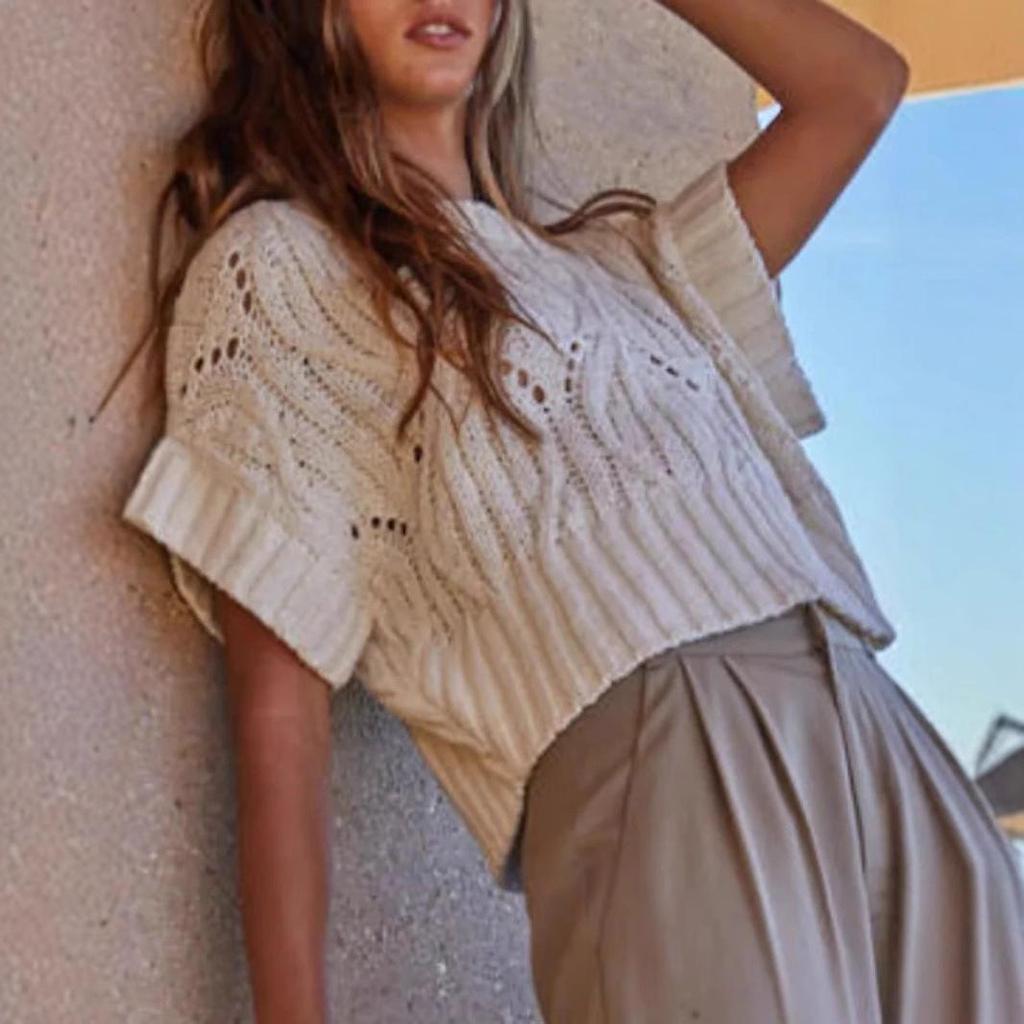 2025 European & American Cross-border Hollow Cable Knit Sweater - Spring/Autumn Lazy Style