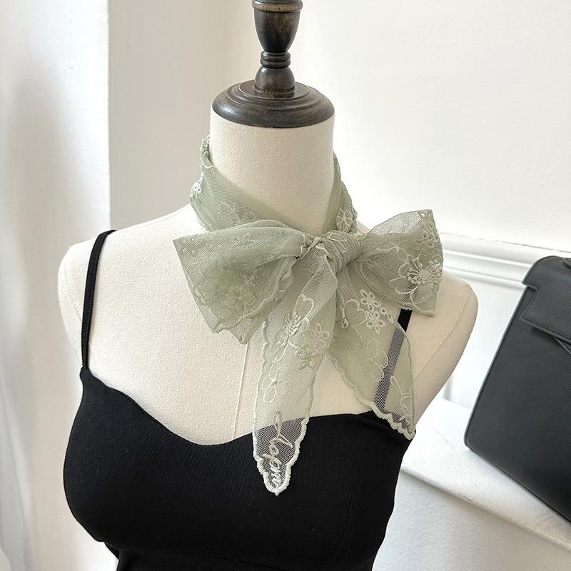 Lace silk scarf high-end three-dimensional relief embroidery embroidery silk scarf versatile neck protection small scarf scarf decorative belt