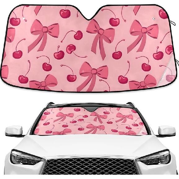 Bow Cherry Pink Windshield Sun Shade Blocks UV Rays Sun Visor Protector Sunshade Accordion Folding Sun Reflector Auto For Car Truck SUV To Keep Your фиолетовый