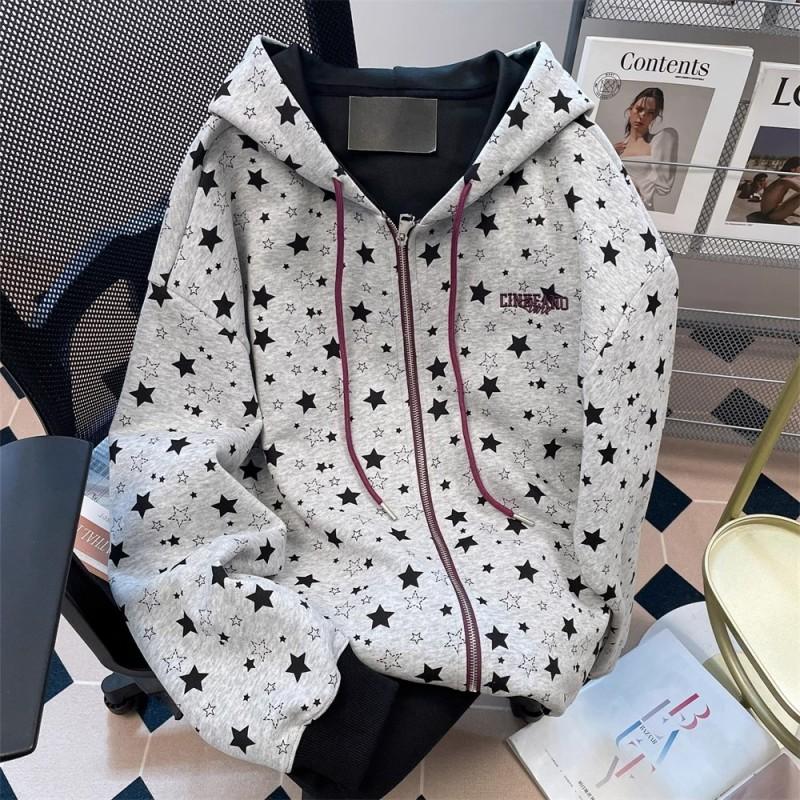 Unisex Oversized Hooded Sweatshirt With Star Print Cotton Blend Fall Winter Warm Casual Top