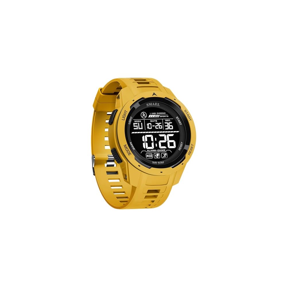 FEOYA Men s Digital Sports Watch Yellow Waterproof Multi-Function LED Chronograph Quartz Timepiece