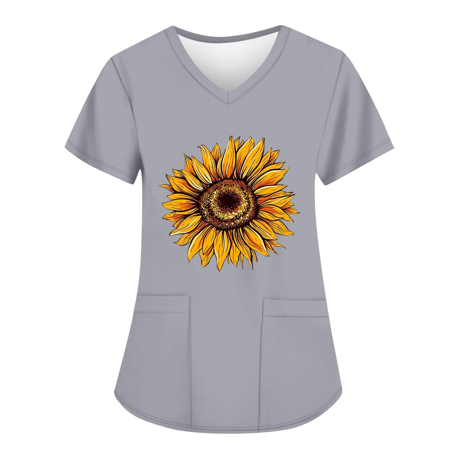 

Женские модные топы с короткими рукавами и V-образным вырезом с принтом, рабочие футболки с карманами XXXL