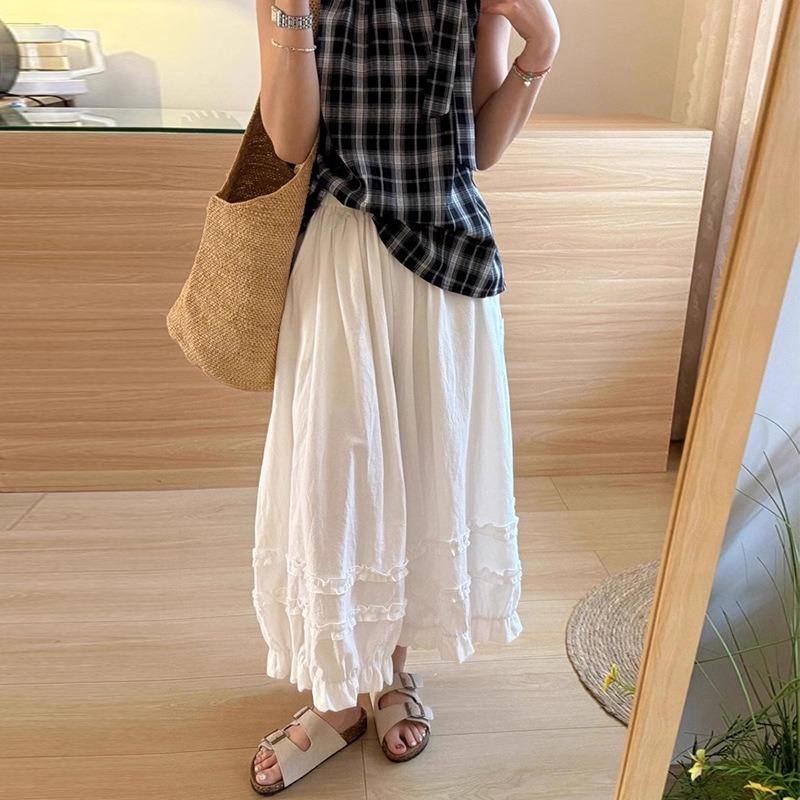 Lace Plaid Wide-leg Pants Women's Summer Thin New High-waisted Loose and Thin Nine-point Lantern Casual Pants