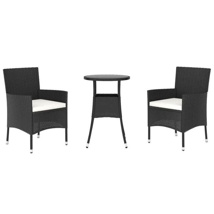 VidaXL 3-piece Garden Bistro Set Black Cushions Poly Rattan, Bistro Set, Outdoor Bistro Set, 3187414