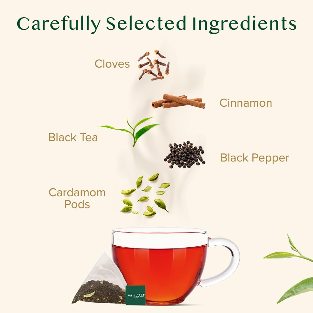 VAHDAM, India's Original Masala Chai Tea Bags (15 Count) Non-GMO, Gluten-Free, No Added Flavoring | Blended w/Savory Exotic Spices | Individually W