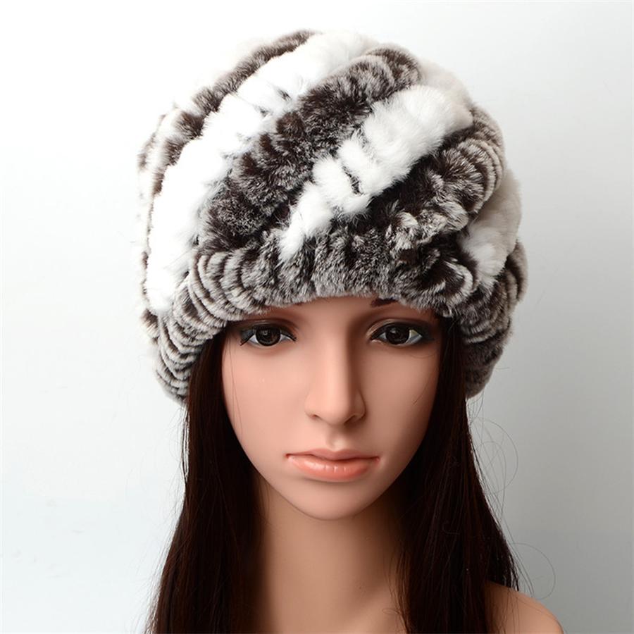 New Knitted Rabbit Fur Spiral Hat for Elderly Women Winter Thick Warm Pineapple Hat