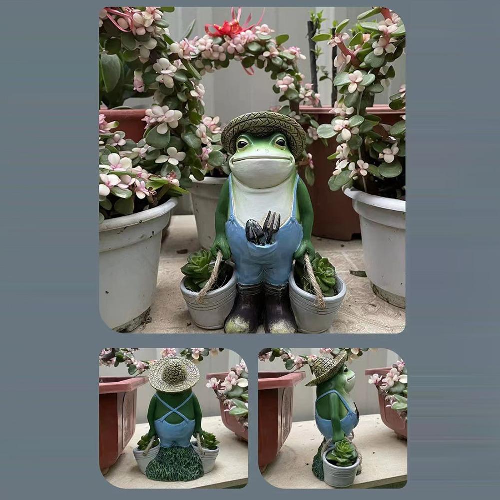 Resin Frog Garden Statue Funny Small Figurine Planter for Succulent Flower Outdoor Indoor Decor Creative Garden Ornament