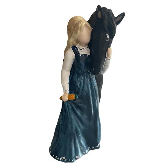 Girl Horse Figurine Resin Angle Pony Statue Sculpture Home Office