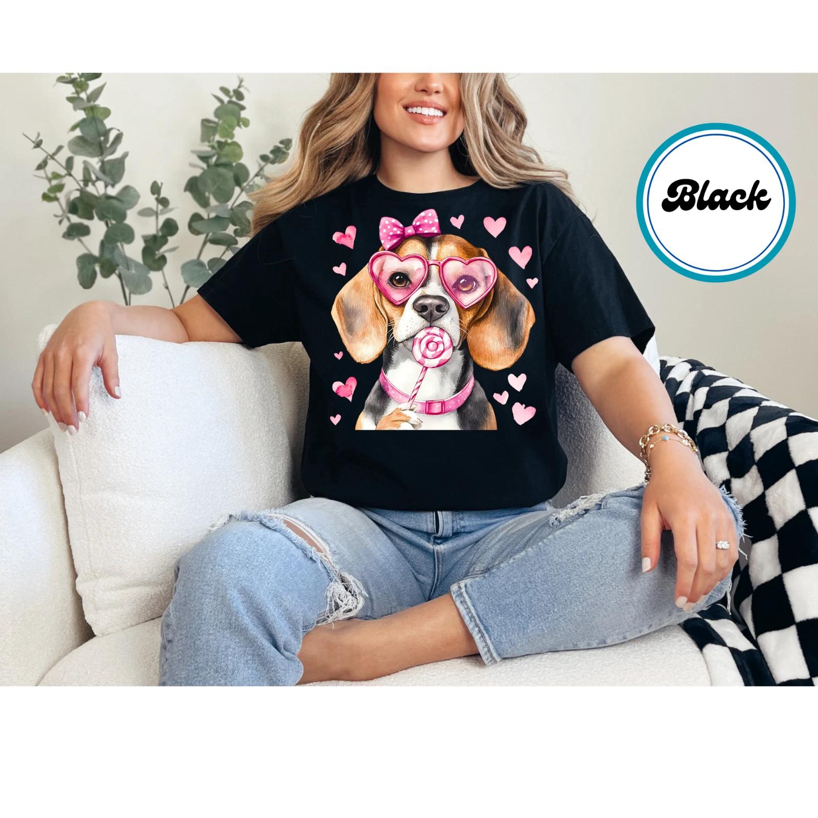 Women s Custom Beagle Dog Graphic Shirt Valentines Day Themed Handcrafted Shirt 3XL
