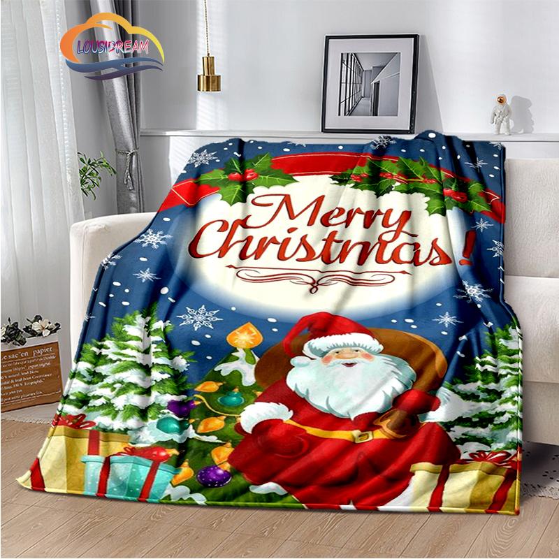 Merry Christmas Series Santa Blanket Flannel Warmth Soft Plush Sofa Bed Throwing