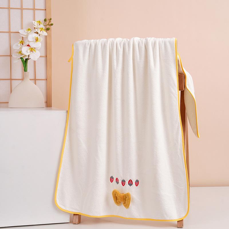 Strawberry Embroidered Bowknot Bath Towels - Coral Fleece Gift Set