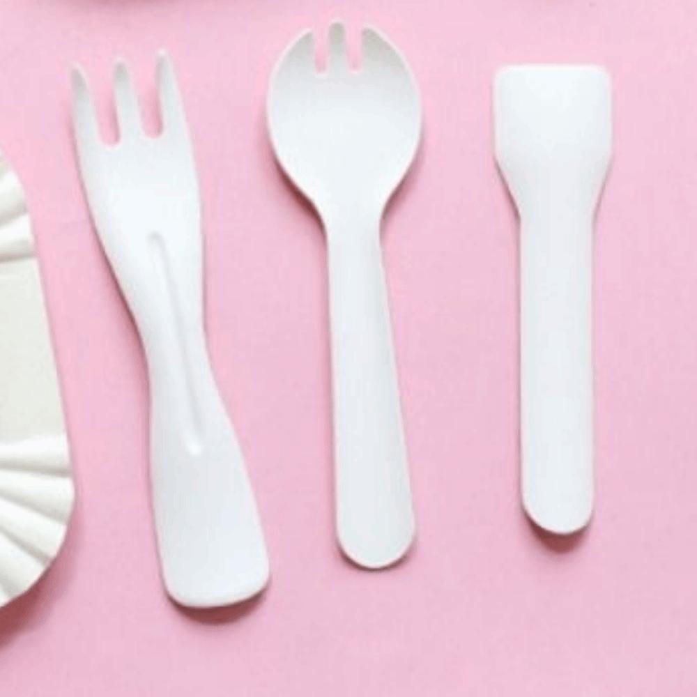 100Pcs White Disposable Spoon Fork Eco-Friendly Dessert Cake Scoop Ice Cream Spoons  Commercial