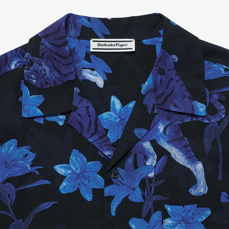 Onitsuka Tiger SS24 Plant Print Design Breathable Polo Shirt Men Shirts Blue 2181A879-001