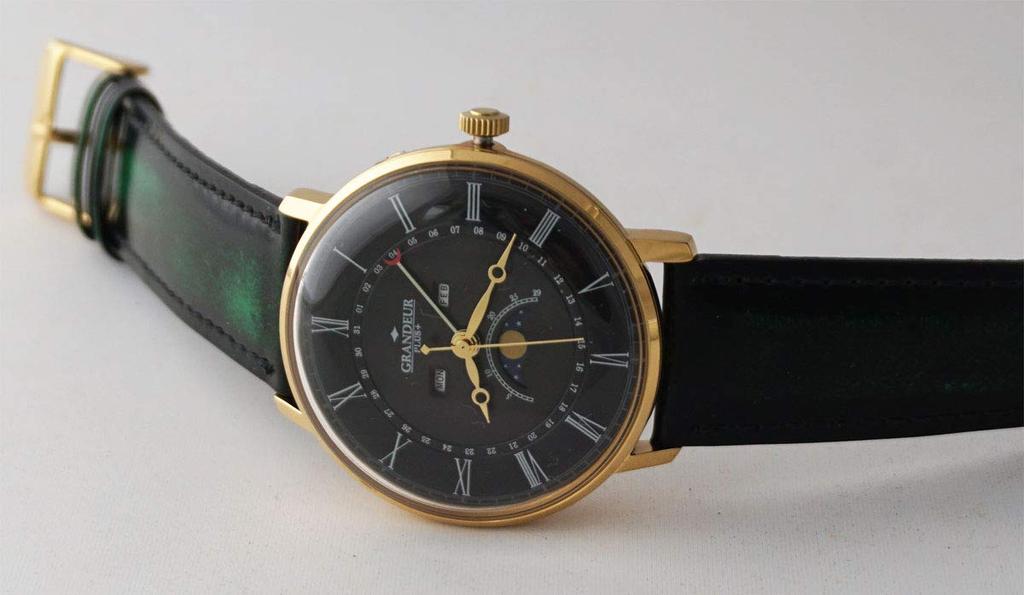 GRANDEUR PLUS+ Japanese Advantik Leather Triple Calendar & Moon Phase GRP014G1