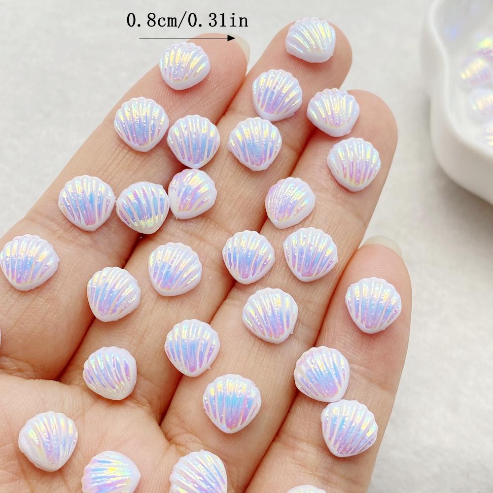 

100pcs Resin 3D Cute Mini AB Colorful Shell Nail Flat Back Rhinestone Scrapbook DIY Wedding Applique Decor Jewelry Accessories
