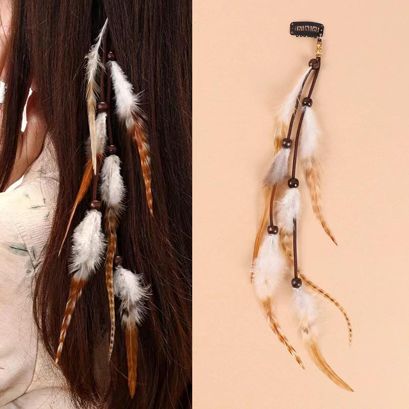 

Ethnic Style Feather Headdress Hair Clips - Indian Tassel Design for Seaside Vacations