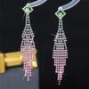 Fashion Gradual Change of Color Super Flash Full Diamond Long Fringed Earrings