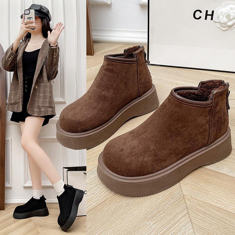 Thick-soled rear zipper Martin boots children's new winter velvet snow boots short flat-bottomed fashion short boots women