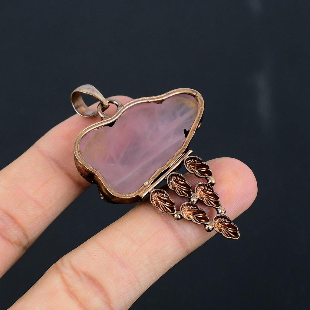 Rose Quartz Electroformed Pendant, Handmade Gemstone Pendant Jewelry, Gifts For Wife Brand New Pendant