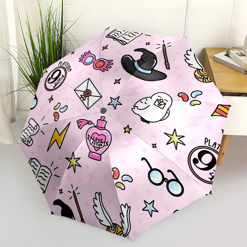 

1pc Harry Potter themed illustration Umbrella with Plastic Handle,Cartoon Pattern,Suitable for All Seasons Multi-functional Umbrella396