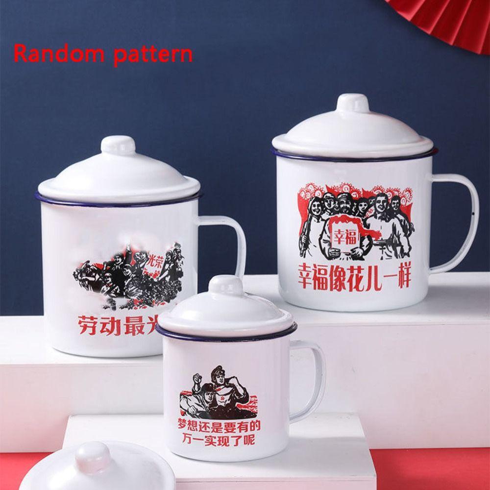 Retro Verdickt Nostalgischen Emaille Tasse Grün mit Abdeckung Tee Glas 1970er Jahre Chinesischen stil Anti-fall Becher Camping